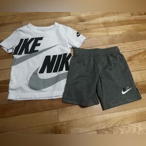 Nike Kids Charcoal Gray Shorts and White T Shirt